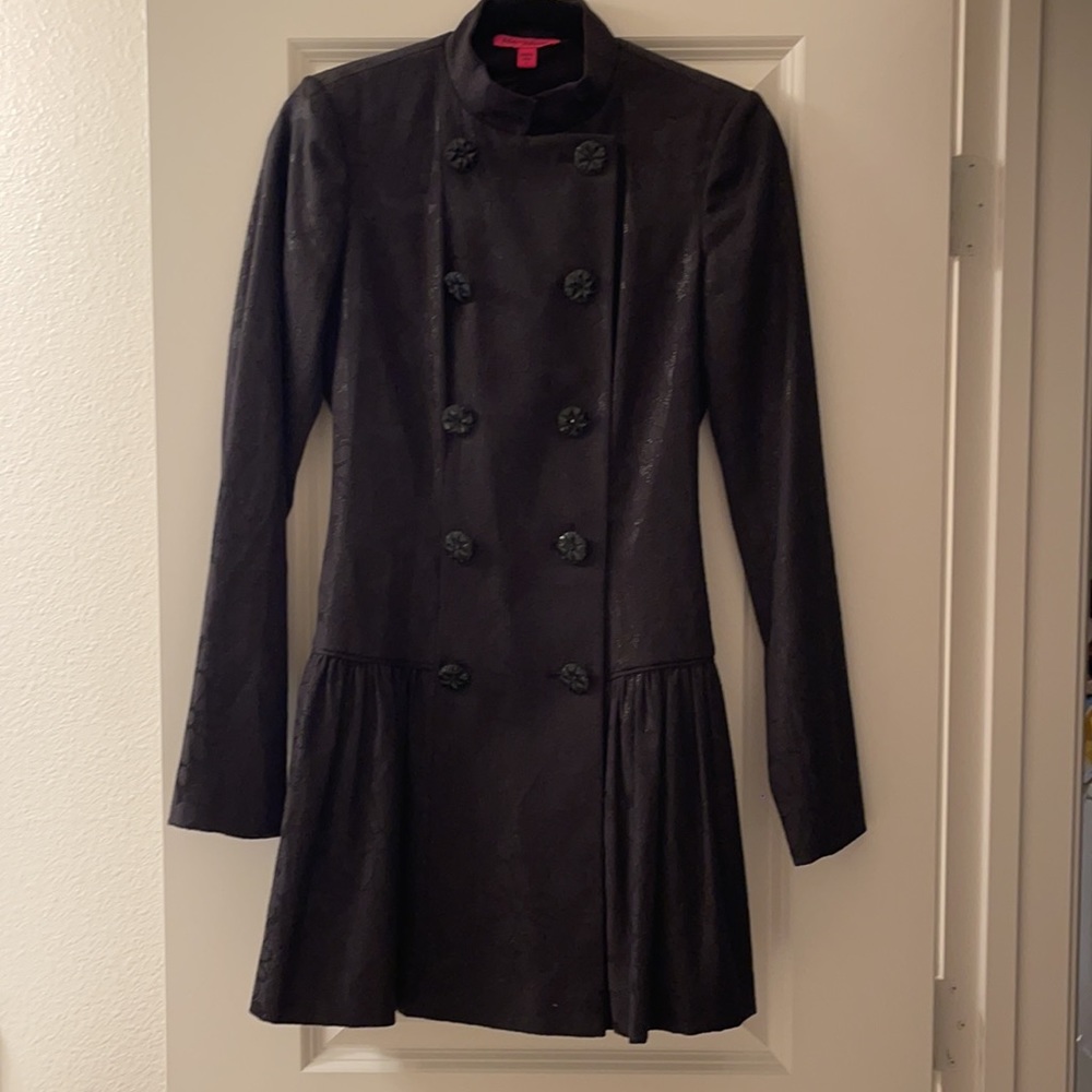 Betsey Johnson 'Fit & Flare' Blk Trench Coat Sz 2